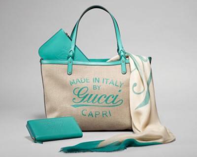 Gucci2011限量版亚麻布包：蓝绿色