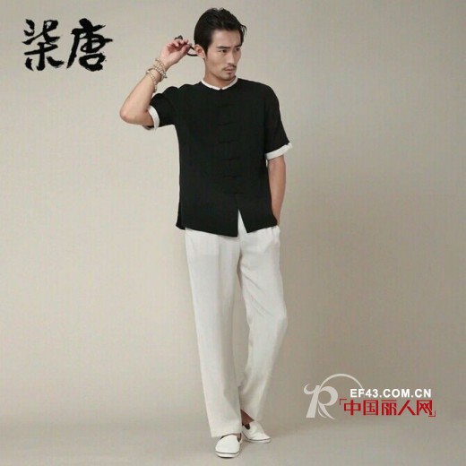 中式男装夏季套装推荐 盘扣款短袖无袖衬衫