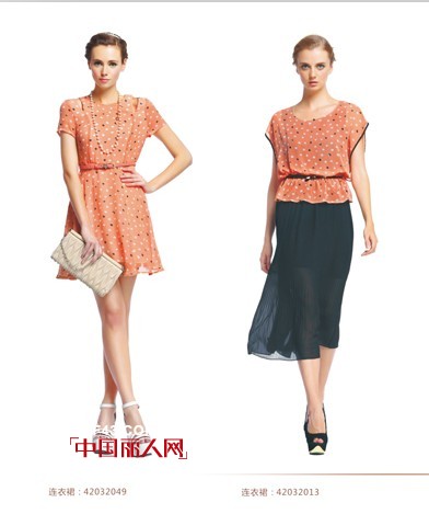 印花裙和波点裙你更喜欢哪款 橘色系列雪纺裙
