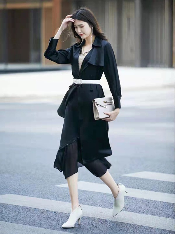 茵格丽品牌女装2023年初春新款黑色长裙