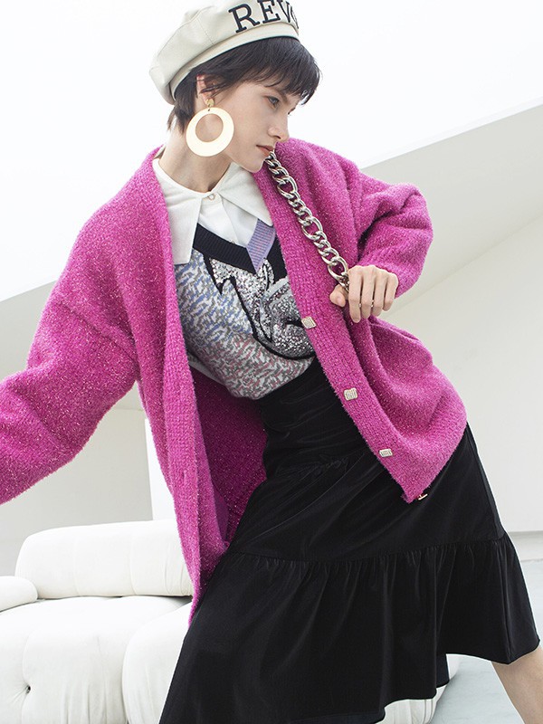  LWEST女装品牌初春新款紫色针织衫