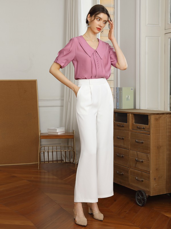 白色长裤适合搭配什么上衣？紫色&奶白色哪款更好看