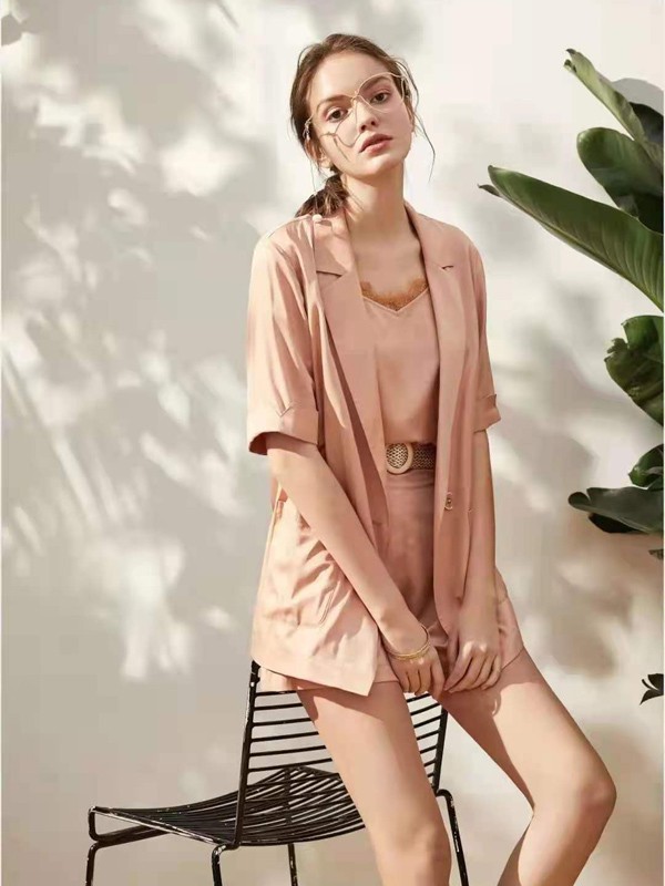 素言品牌女装2022春夏季新款粉色套装