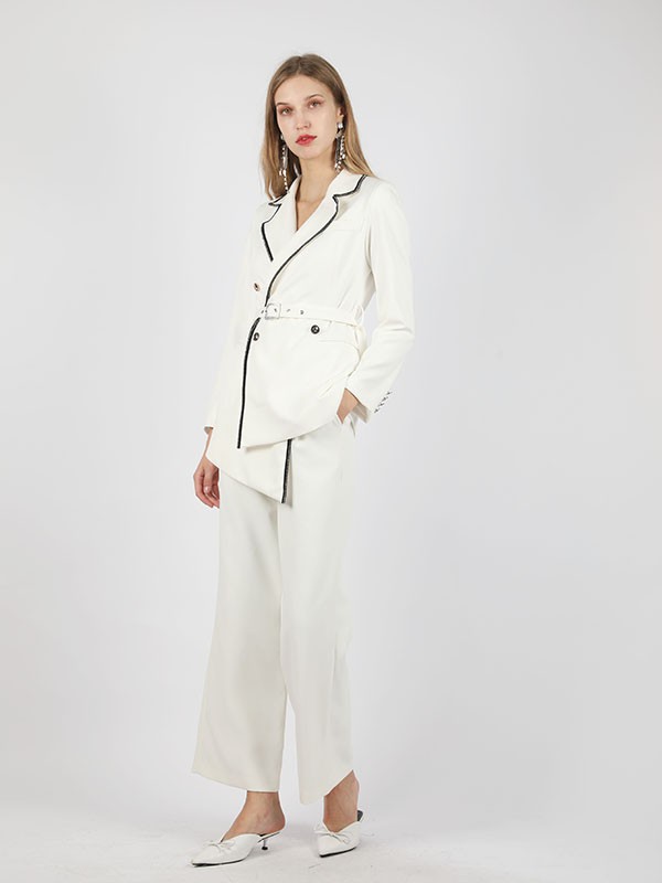 CIRCLE品牌女装2023年秋季新款黑色描边白色西装套装
