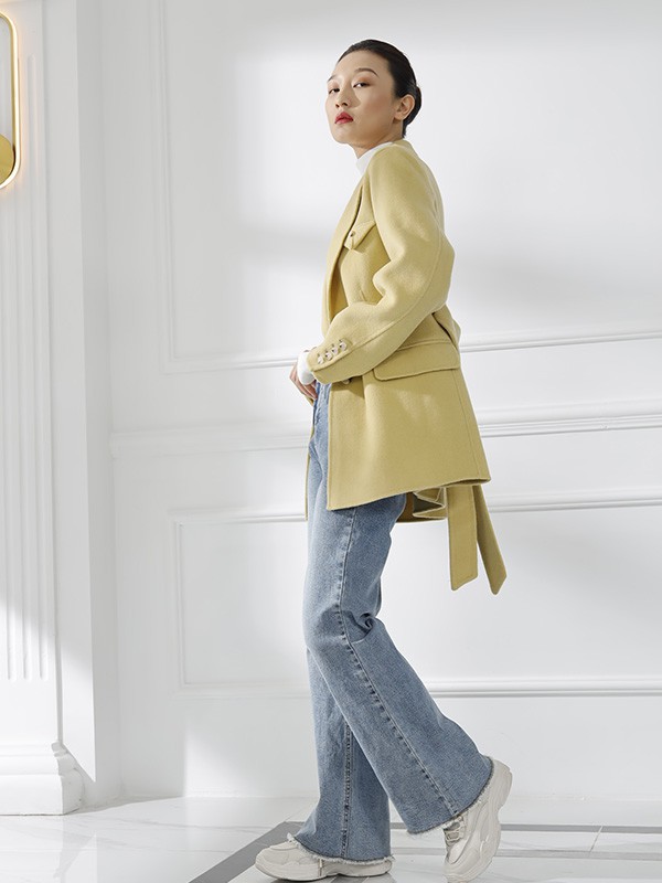 纳薇品牌女装2022年秋季新款黄色西装外套