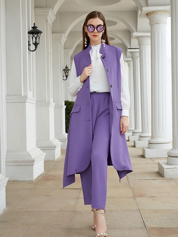 拉娜菲品牌女装2023春夏季新款紫色天丝套装