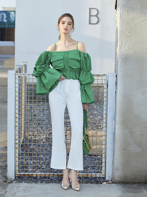 AVVN品牌女装2022春夏季新款绿色上衣