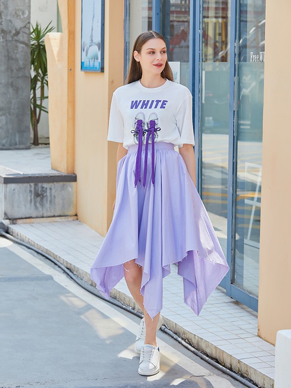 水淼品牌女装2022春夏季新款紫色半身裙