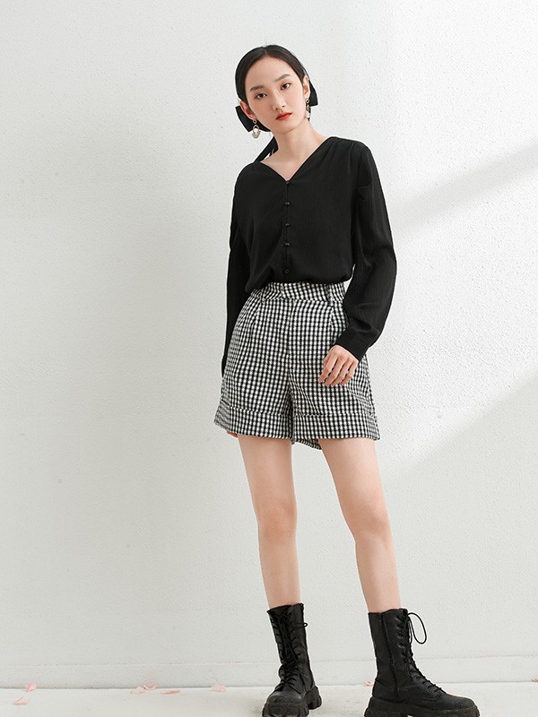 洛可可品牌女装2022春夏季节新款格纹短裤