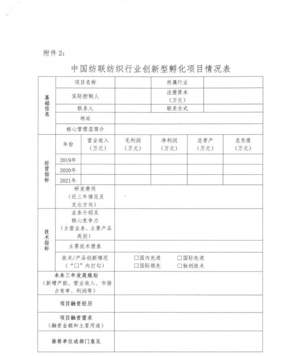 2022至2023年度纺织重点培育拟上市企业和创新型孵化项目开始征集