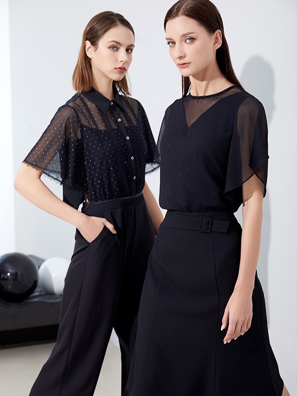 慕拉品牌女装2022春夏季新款黑色高级网纱连衣裙