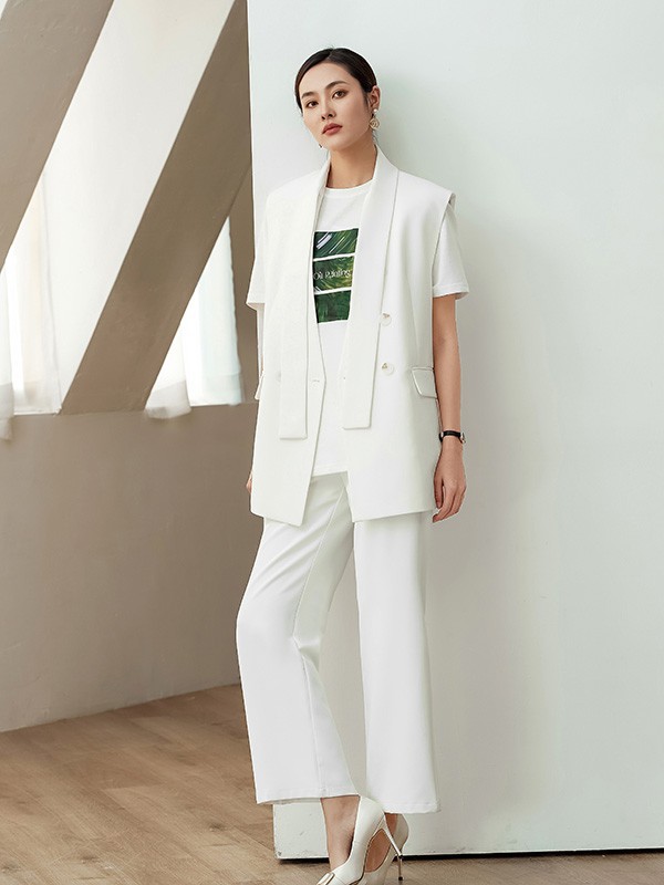 慕拉品牌女装2023春夏季新款白色西装套装