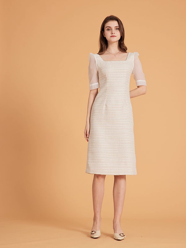木茜格品牌女装2022春夏季新款白色连衣裙