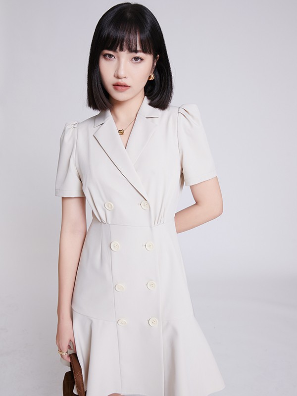 LAI睐品牌女装2023春夏季新款白色西装裙
