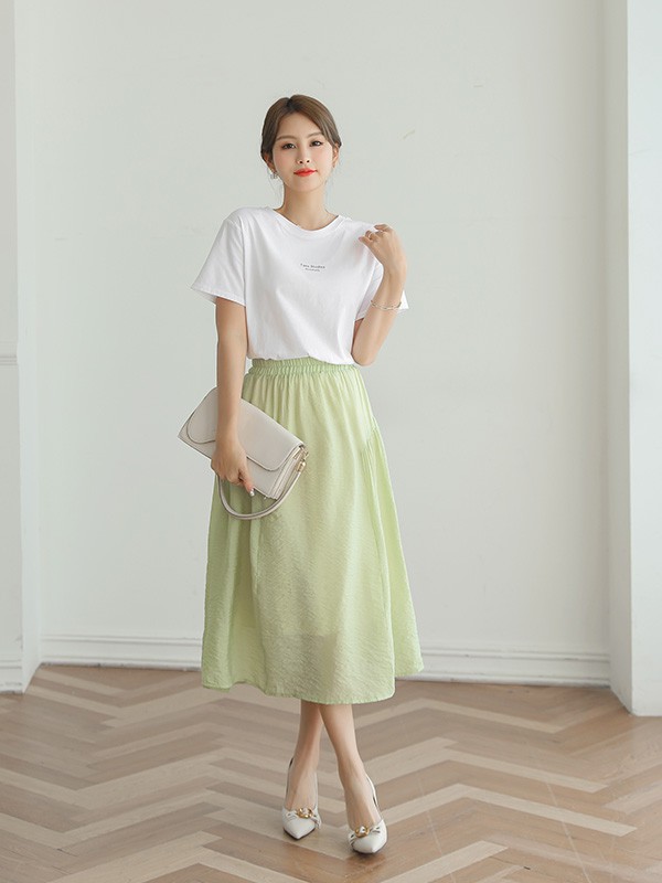 HPLY品牌女装2023春夏季新款绿色半身裙