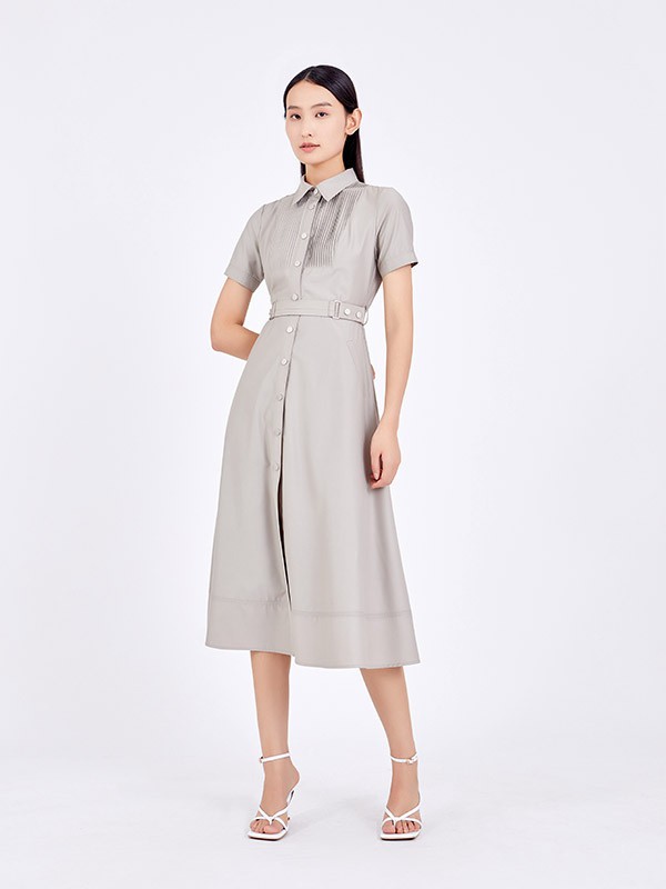 HPLY品牌女装2023春夏季新款灰色衬衫裙