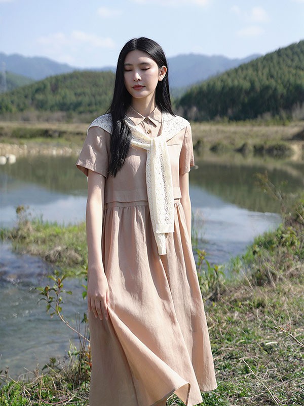 COCOTDZZY品牌女装2023初秋新款树莓粉衬衫连衣裙