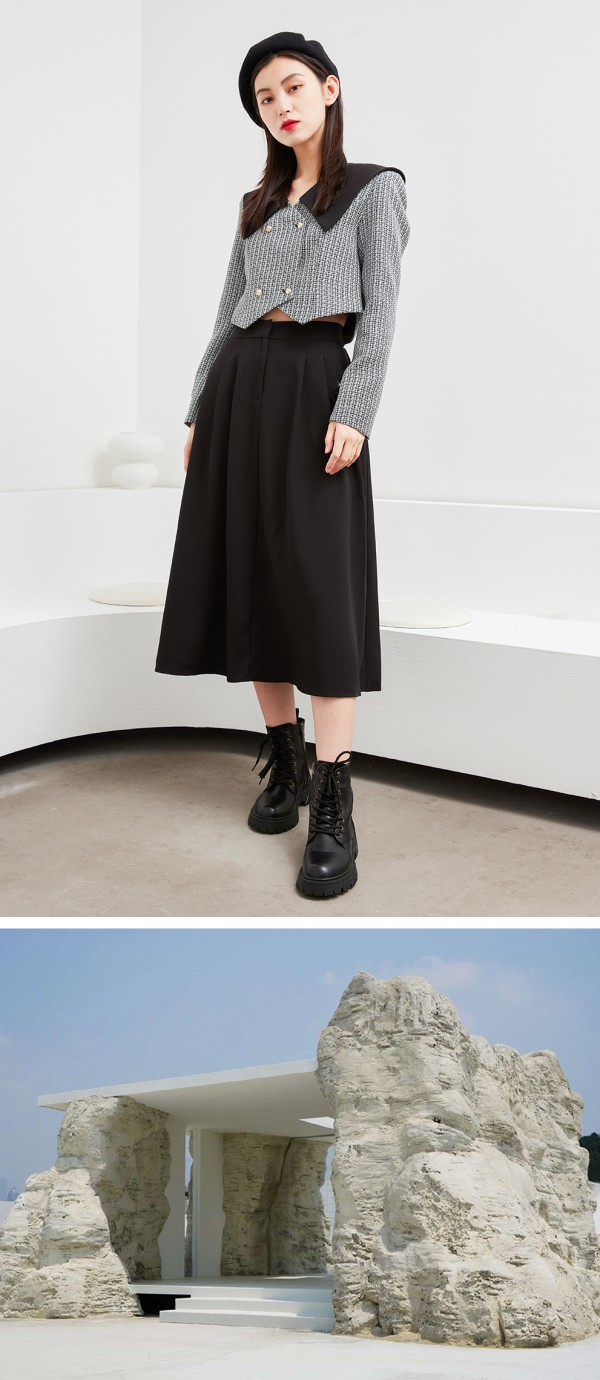 碧可品牌女装2022年秋季新款黑色半身裙