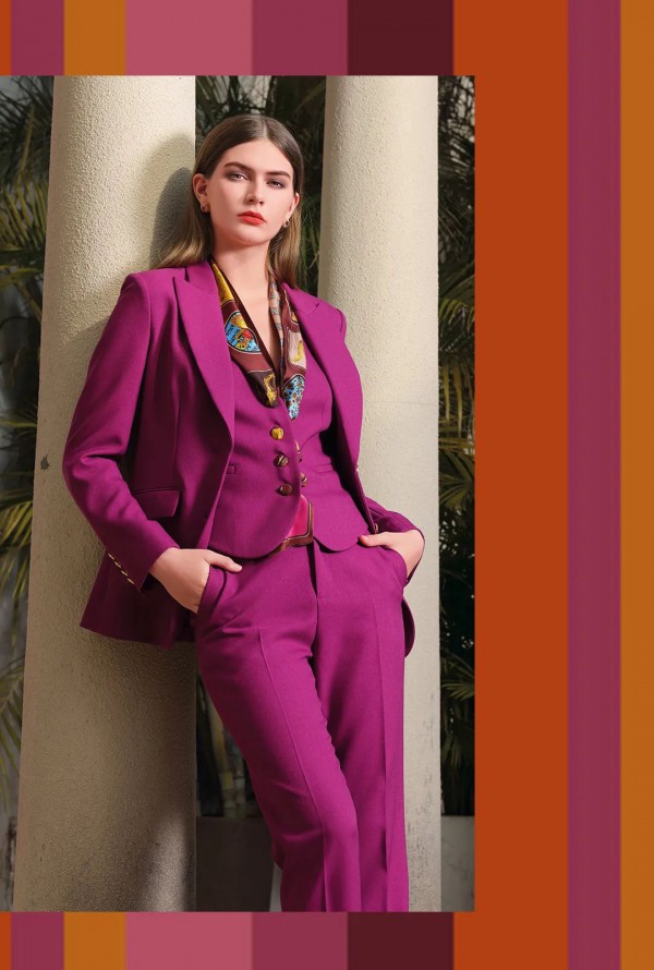 碧可品牌女装2023年秋季新款紫色西服套装