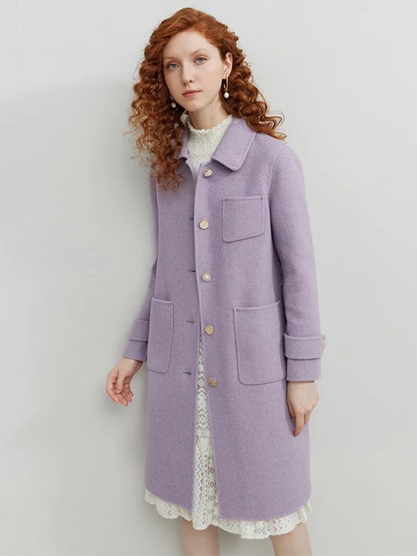 女子卉色品牌女装2023年春夏新款紫色呢子大衣