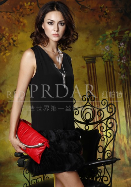 红柏特2011新款2011夏装新款、欧美风格真丝连衣裙