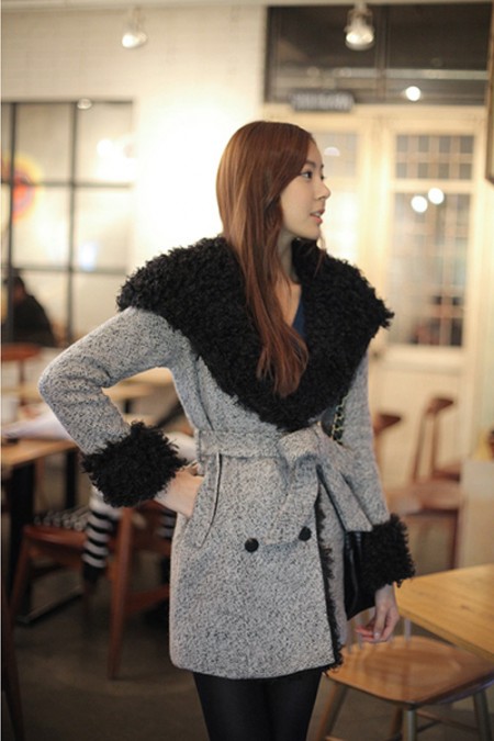 Szgood2012秋冬装韩版女装带帽大翻领羊圈呢外套