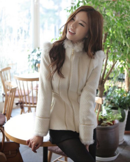 Szgood2012秋冬装韩版冬装时尚修身显瘦拼接拉链装饰呢子外套