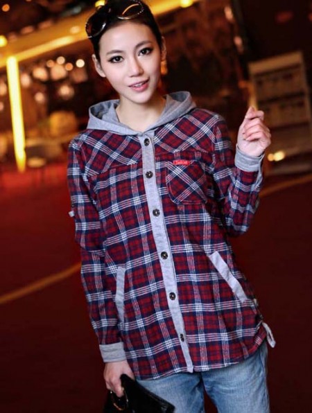 紫汀大码2014春夏装紫汀大码女装批发出口马来西亚带个性休闲格子长袖衬衫