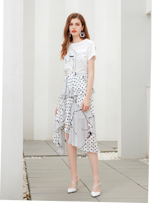 米可芭娜品牌女装2022夏季新款白色波点半身长裙
