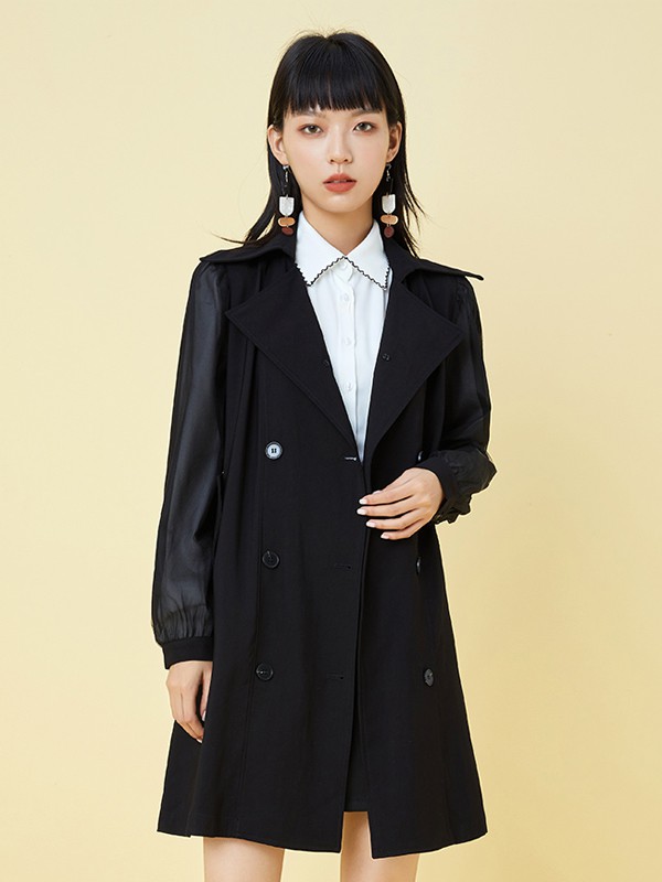 gcrues女装2020秋冬季黑色纯色外套