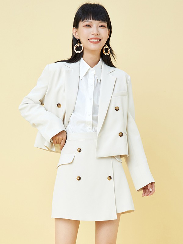 gcrues女装2020秋冬季白色纯色套装