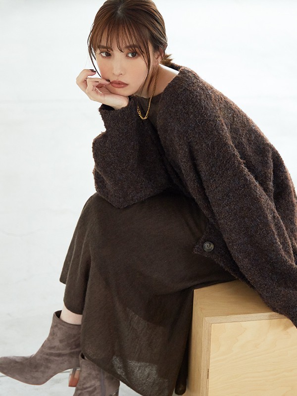 COCODEAL女装2020秋冬季咖啡色纯色针织衫