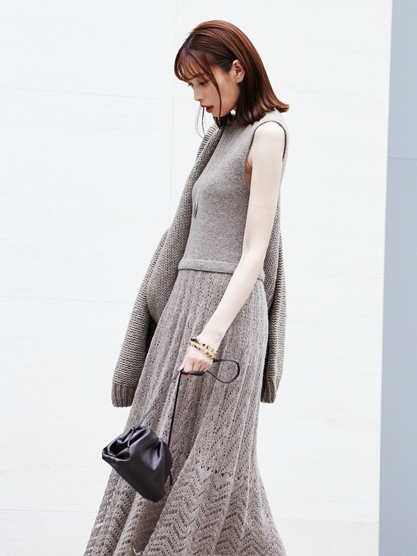 COCODEAL女装2020秋冬季灰色纯色针织裙