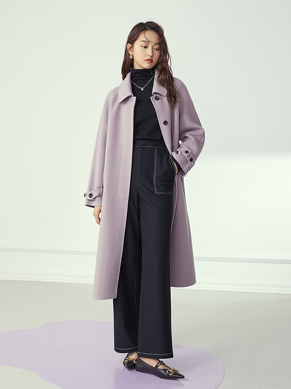 范思蓝恩女装2020秋冬季紫色长款大衣