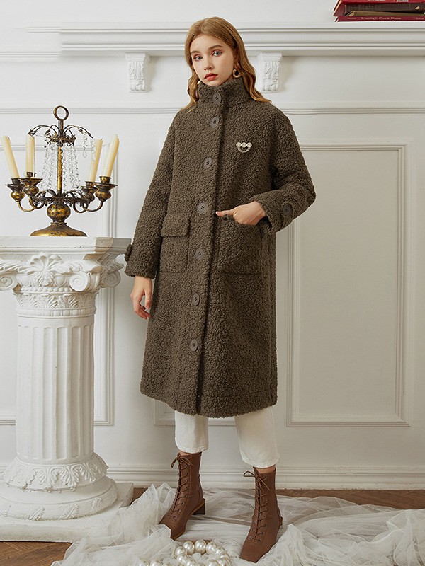 米莱达女装2020秋冬季咖啡色长款外套