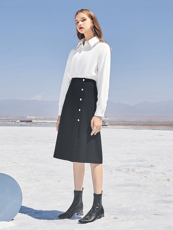 米莱达女装2020秋冬季白色纯色衬衫