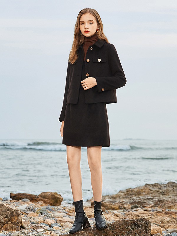米莱达女装2020秋冬季黑色宽松外套