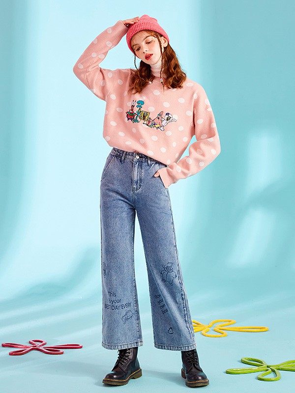 米莱达2020秋冬季粉色图案毛衣