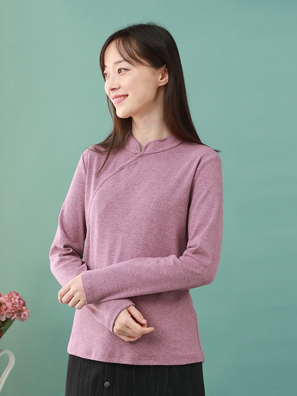 棉叙女装2020秋冬季紫色修身上衣