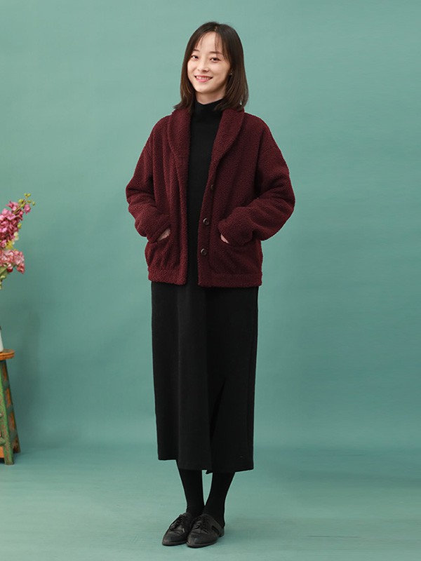 棉叙女装2020秋冬季红色宽松外套