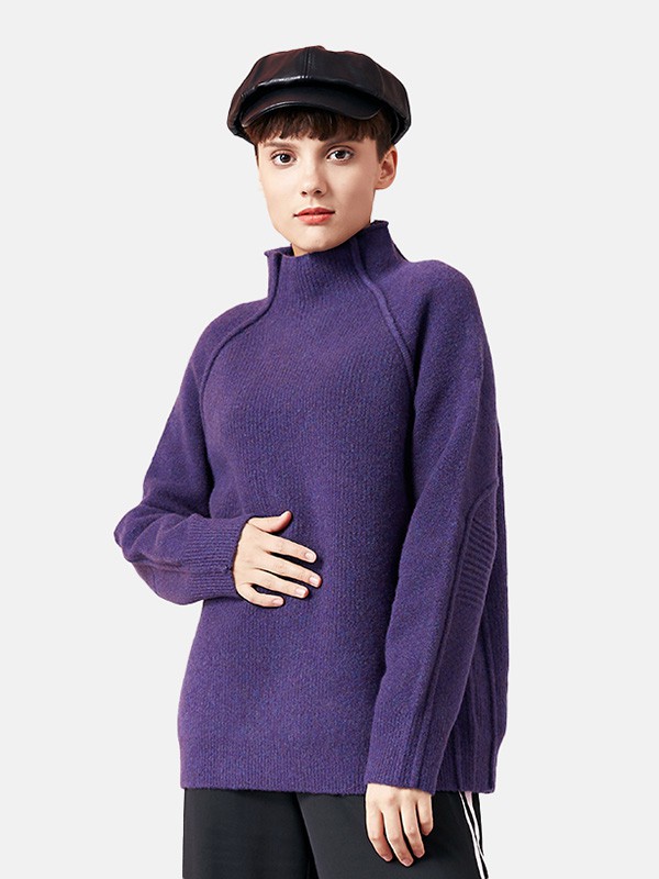 卡汶女装2020秋冬季紫色宽松毛衣