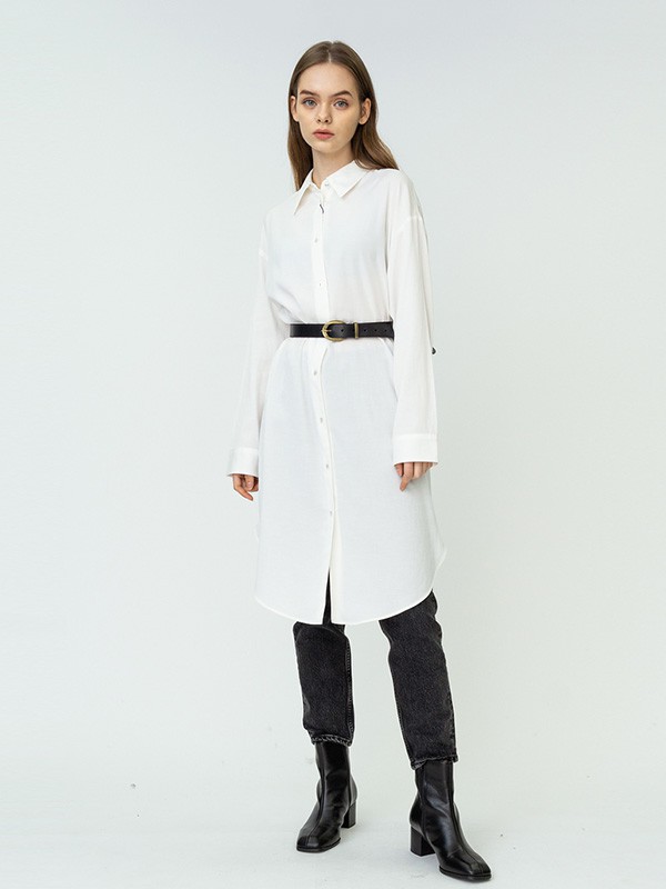 moussy女装2020秋冬季白色长款衬衫