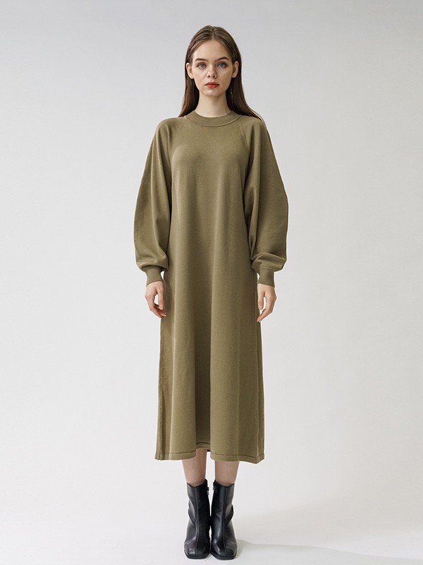 moussy女装2020秋冬季绿色长款连衣裙