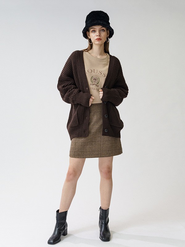 moussy女装2020秋冬季咖啡色宽松外套
