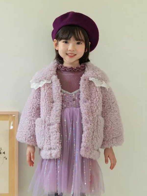 宝儿宝2020秋冬季紫色宽松外套