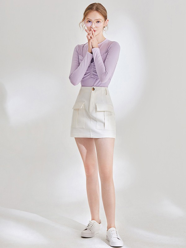 KATYKALEN女装2020秋冬季紫色纯色打底衫