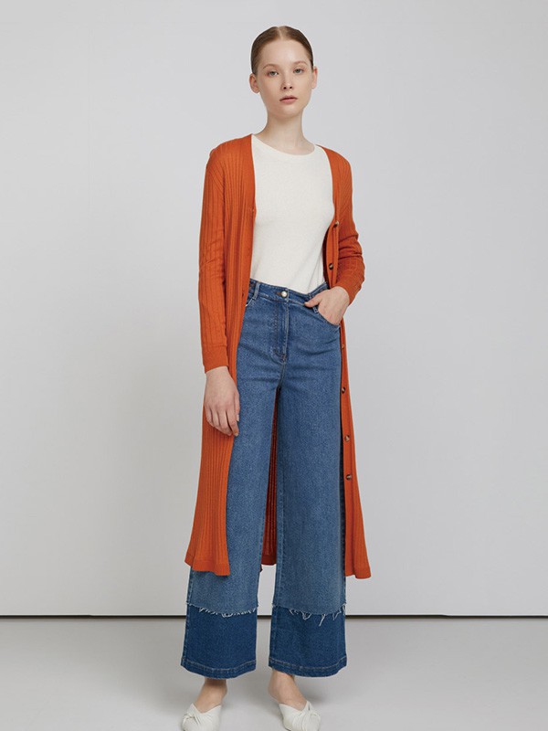 卡洛琳女装2020秋冬季橙色长款外套