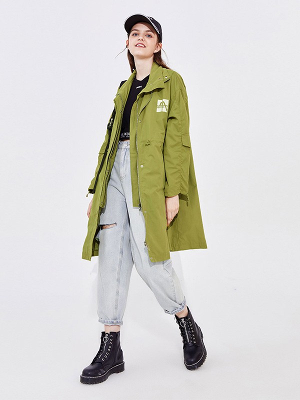 MaterialGirl女装2020秋冬季绿色长款外套