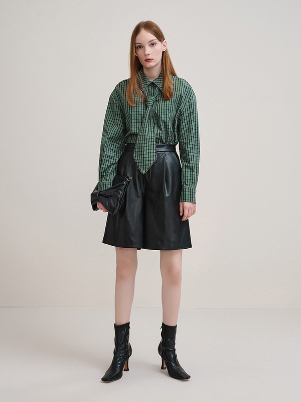 可可尼女装2020秋冬季绿色格子衬衫