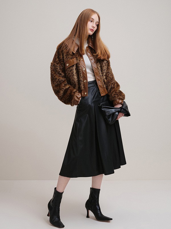 可可尼女装2020秋冬季咖啡色豹纹外套